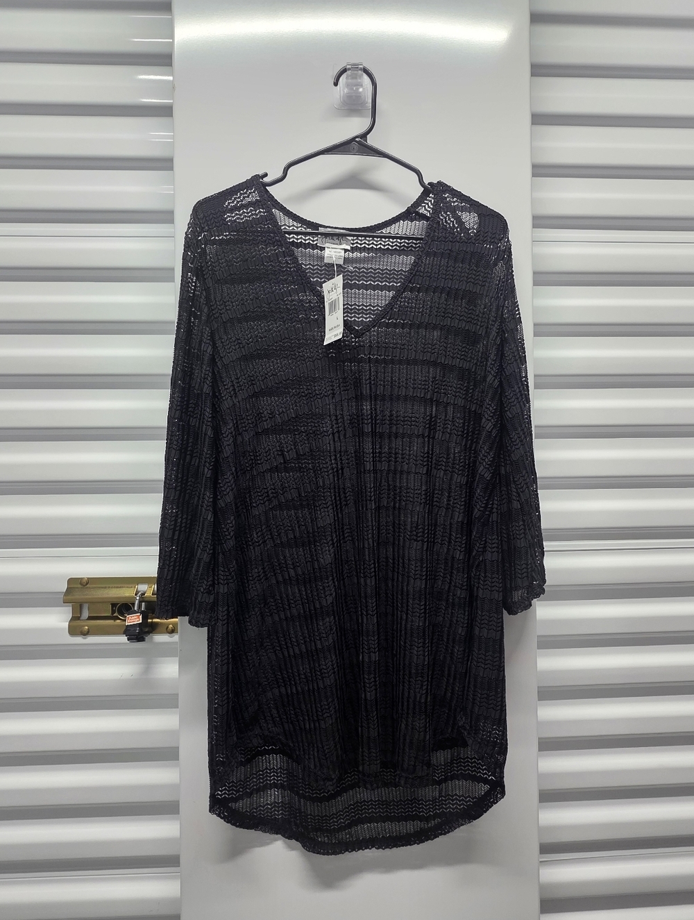 Jordan Taylor Black Crochet V-Neck Swim Coverup Beachwear Resortwear USA Women L